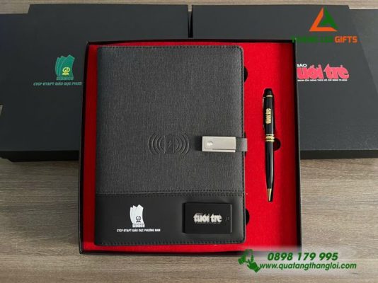 GST 38 - Bộ Quà Tặng VIP (Sổ Tay Đa Năng+Bút Ký) - In Logo Doanh Nghiệp