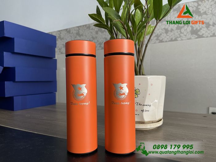 Bình Giữ Nhiệt Inox Màu Cam Khắc Logo Đoàn Thanh Niên