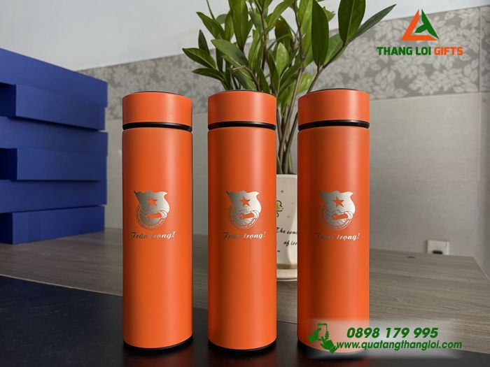 Bình Giữ Nhiệt Inox Màu Cam Khắc Logo Đoàn Thanh Niên