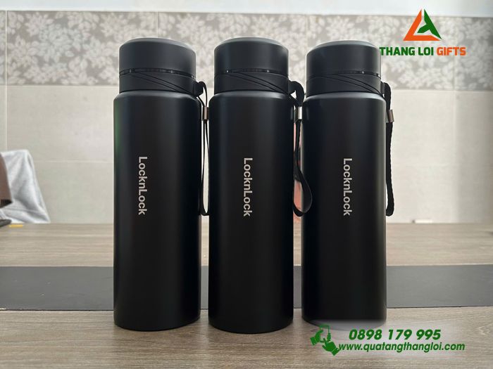 Bình Giữ Nhiệt LocknLock Màu Đen 500ml In Logo Steelcase Trắng