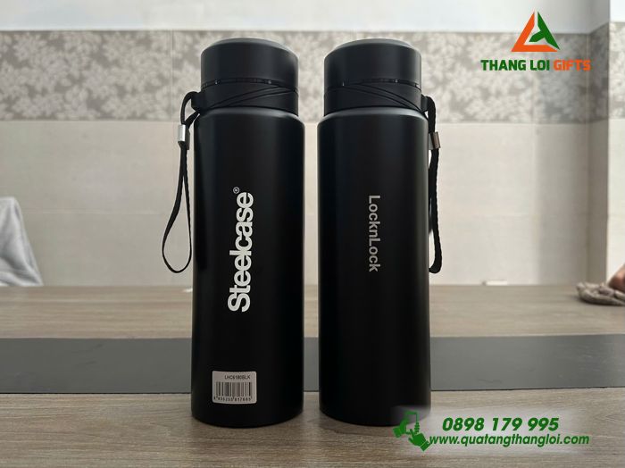 Bình Giữ Nhiệt LocknLock Màu Đen 500ml In Logo Steelcase Trắng