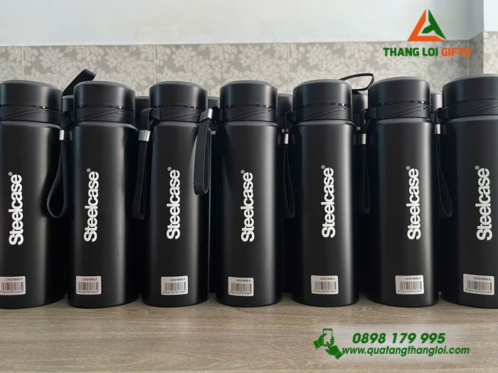 Bình Giữ Nhiệt LocknLock Màu Đen 500ml In Logo Steelcase Trắng