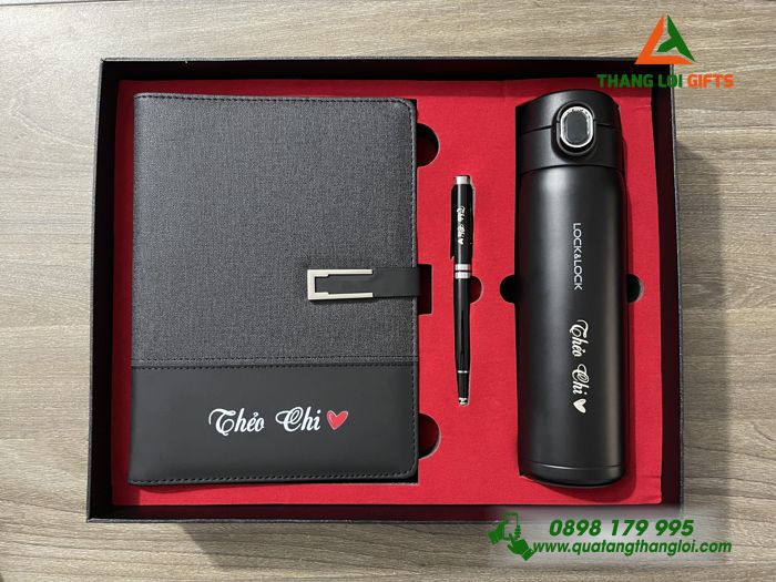 BỘ QUÀ TẶNG GIFTSET IN KHẮC LOGO BÌNH GIỮ NHIỆT LOCK&LOCK - BÚT KÝ - SỔ TAY