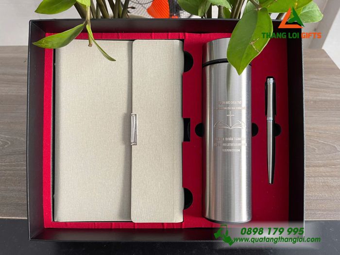 Bộ Qùa Tặng Giftset 3 Món Cao Cấp Sổ - Bình - Bút Ý Nghĩa Sang Trọng In Khắc Logo Theo Yêu Cầu