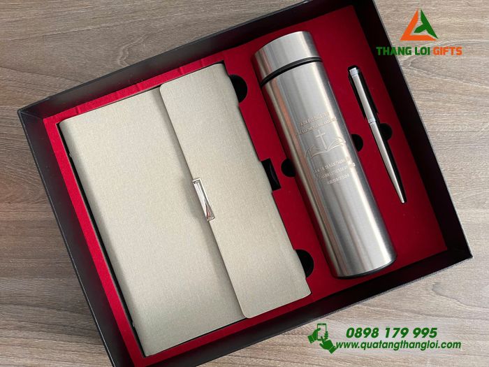 Bộ Qùa Tặng Giftset 3 Món Cao Cấp Sổ - Bình - Bút Ý Nghĩa Sang Trọng In Khắc Logo Theo Yêu Cầu