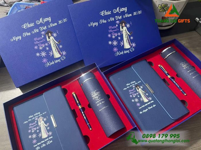 BỘ QUÀ TẶNG GIFTSET IN KHẮC LOGO CHÚC MỪNG NGÀY PHỤ NỮ VIỆT NAM