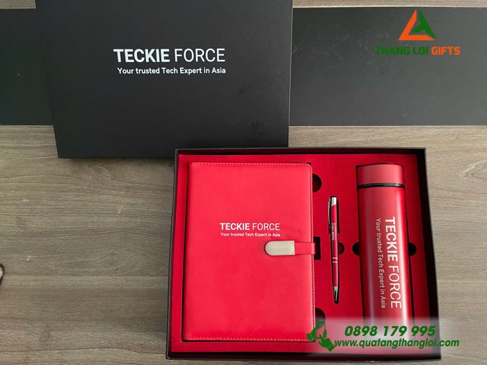 Bộ Qùa Tặng Giftset Sổ Tay Bút Ký Bình Giữ Nhiệt In Khắc Logo Doanh Nghiệp TECKEI FORCE