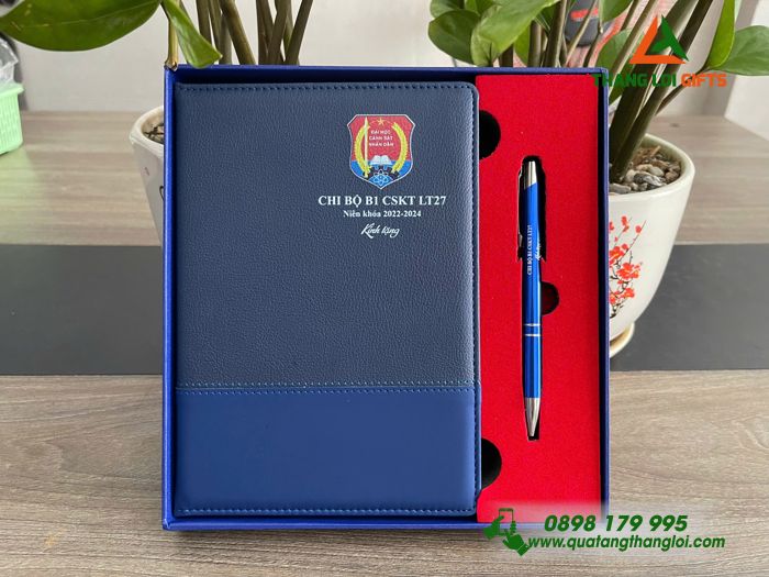 Bộ Qùa Tặng Giftset Sổ Tay & Bút Ký In Khắc Logo CHI BỘ B1 Làm Qùa Tặng Quân Đội