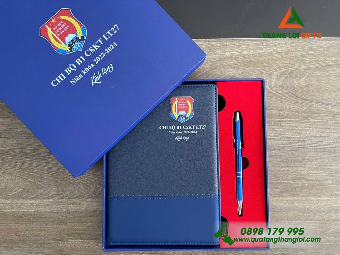 Bộ Qùa Tặng Giftset Sổ Tay & Bút Ký In Khắc Logo CHI BỘ B1 Làm Qùa Tặng Quân Đội
