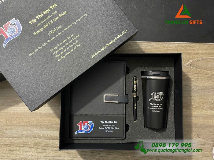 Bộ Qùa Tặng Giftset Sổ tay + Bút ký + Bình giữ nhiệt In Khắc Nội Dung Làm Qùa Tặng Tri Ân Trường Học