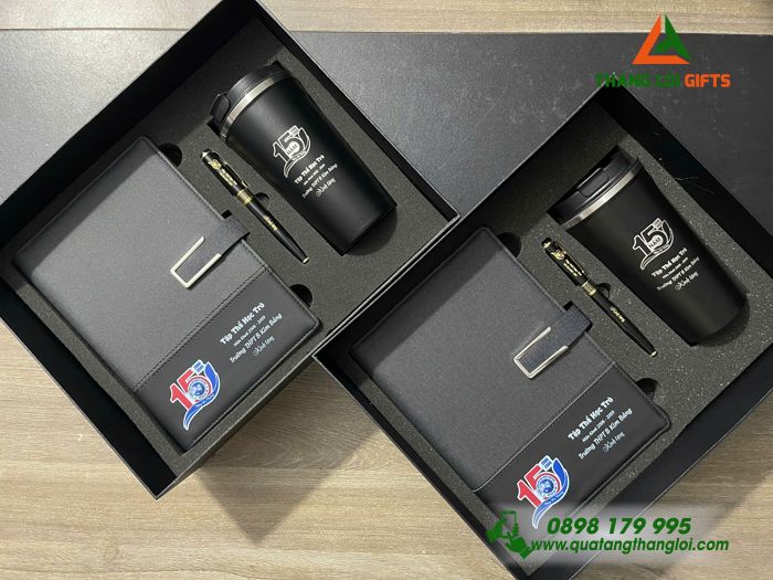 Bộ Qùa Tặng Giftset Sổ tay + Bút ký + Bình giữ nhiệt In Khắc Nội Dung Làm Qùa Tặng Tri Ân Trường Học