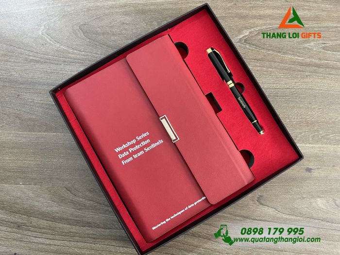 COMBO BỘ QUÀ TẶNG GIFTSET BÚT KÝ - SỔ TAY BÌA CÒNG KHẮC LOGO WORKSHOP