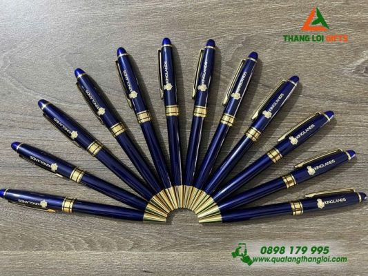 Bút Ký Kim Loại Màu Xanh Khoen Vàng In Khắc Logo KINGLANDS 