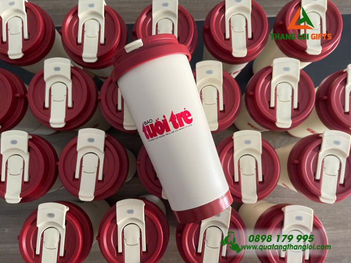 Ly Giữ Nhiệt Màu Trắng In Ấn Logo BÁO TUỔI TRẺ