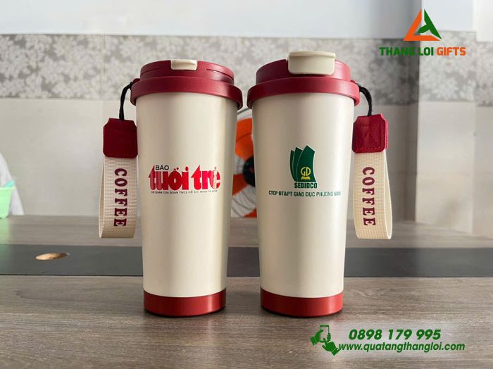 Ly Giữ Nhiệt Màu Trắng In Ấn Logo BÁO TUỔI TRẺ