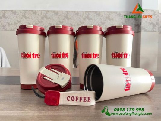 Ly Giữ Nhiệt Màu Trắng In Ấn Logo BÁO TUỔI TRẺ