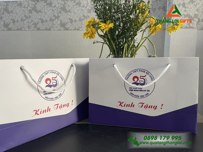 TÚI GIẤY IN ẤN LOGO TRƯỜNG THPT PHAN BỘI CHÂU - QUÀ TẶNG BẢO VỆ MÔI TRƯỜNG