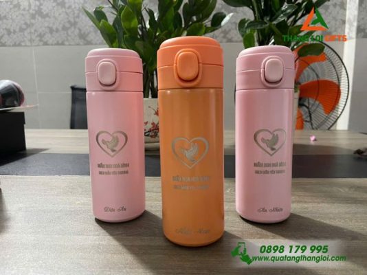 Bình Bấm Giữ Nhiệt Khắc MẦM  HÒA BÌNH GIEO MẦM YÊU THƯƠNG