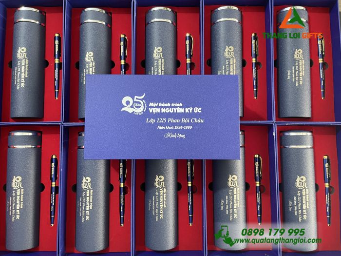 Bộ Qùa Tặng Giftset Bình Giữ Nhiệt - Bút Kim Loại In Khắc Logo CHARMING