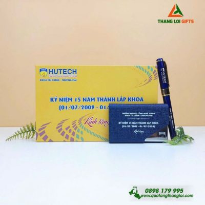 Bộ Qùa Tặng Giftset Hộp Đựng Namecard Bút Ký In Trường ĐH HUTECH 