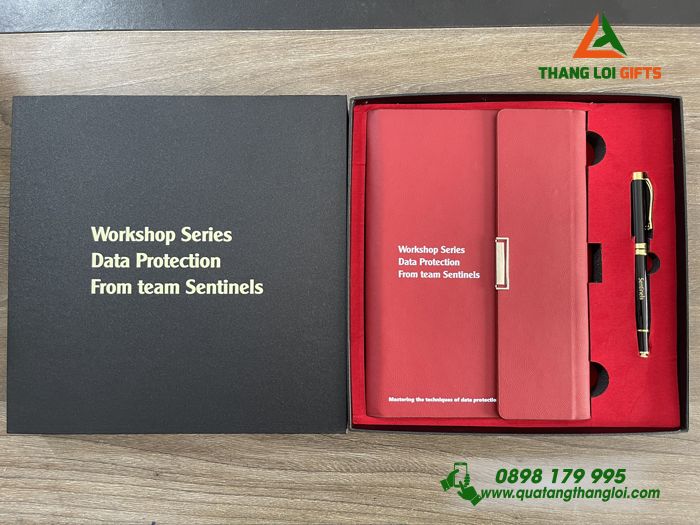 Bộ Qùa Tặng Giftset Sổ tay Da Bìa Còng + Bút Ký Kim Loại In Khắc Logo Sentinels