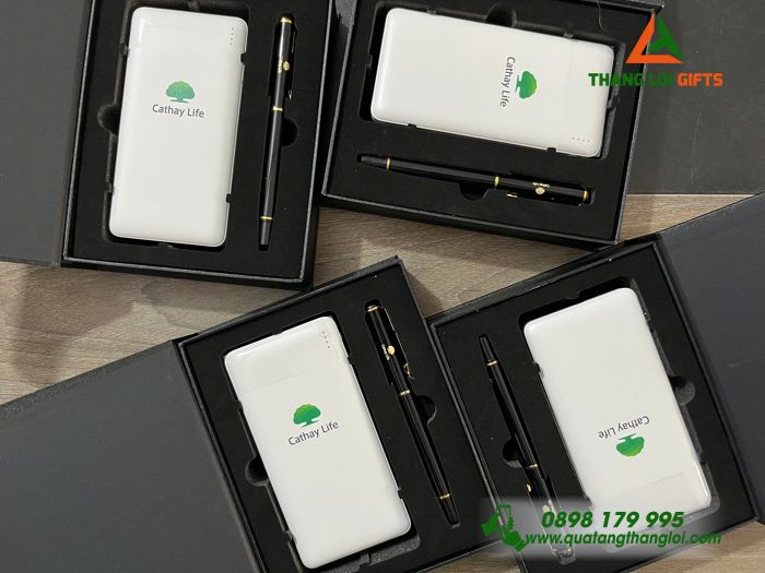 Bộ Qùa Tặng Giftset ( Pin sạc dự phòng + Bút ký ) In Khắc Logo Thương Hiệu Cathy Life