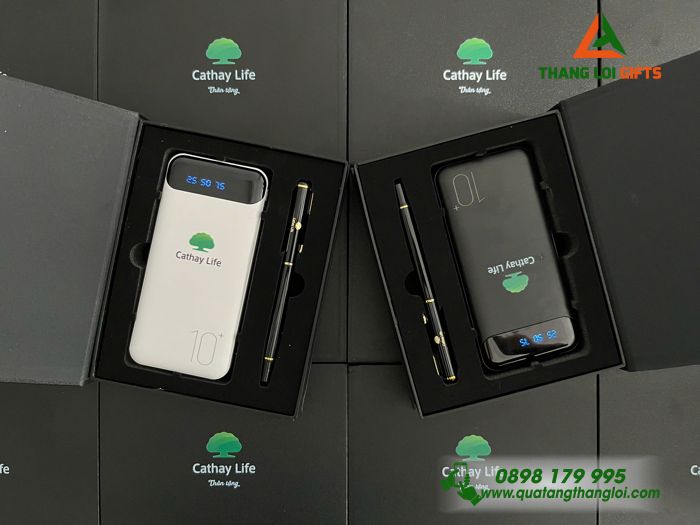 Bộ Qùa Tặng Giftset ( Pin sạc dự phòng + Bút ký ) In Khắc Logo Thương Hiệu Cathy Life