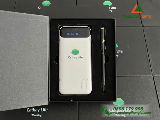 Bộ Qùa Tặng Giftset ( Pin sạc dự phòng + Bút ký ) In Khắc Logo Thương Hiệu Cathy Life