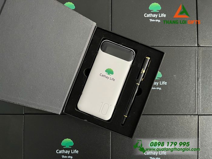 Bộ Qùa Tặng Giftset ( Pin sạc dự phòng + Bút ký ) In Khắc Logo Thương Hiệu Cathy Life