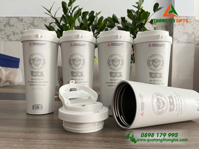 Ly giữ Nhiệt LocknLock Màu Trắng Khắc Logo Hải Quân Việt Nam 