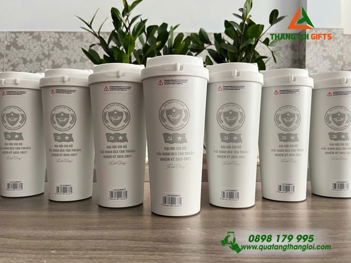 Ly giữ Nhiệt LocknLock Màu Trắng Khắc Logo Hải Quân Việt Nam 