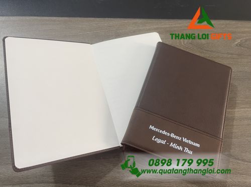 Sổ Tay Da Dán Gáy Màu Nâu In Logo Theo Yêu Cầu