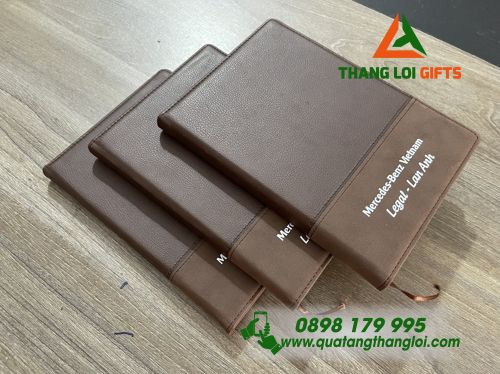 Sổ Tay Da Dán Gáy Màu Nâu In Logo Theo Yêu Cầu