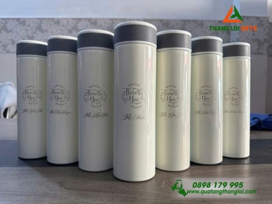 Bình Giữ Nhiệt Có Đèn LED  Màu Trắng Khắc Tên Theo Yêu Cầu