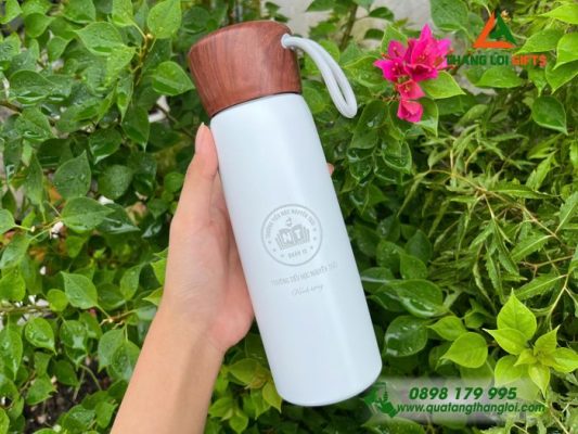 Bình Giữ Nhiệt Nắp Vân Gỗ Khắc Trường Tiểu Học Nguyễn Trãi