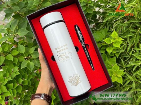 BỘ QUÀ TẶNG BÌNH GIỮ NHIỆT + BÚT KÝ KHẮC TÊN TRI ÂN THẦY CÔ