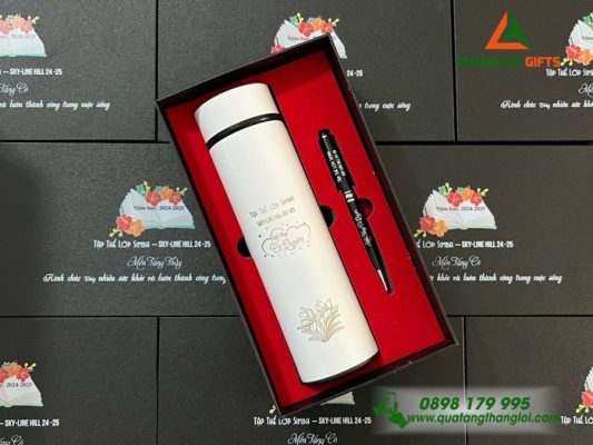 BỘ QUÀ TẶNG BÌNH GIỮ NHIỆT + BÚT KÝ KHẮC TÊN TRI ÂN THẦY CÔ