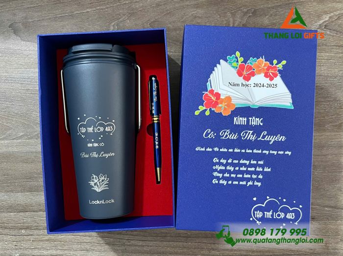 Bộ Qùa Tặng Ly LocknLock Có Quai Xách + Bút Ký Khắc Tên Làm Qùa Tặng Tri Ân Thầy Cô