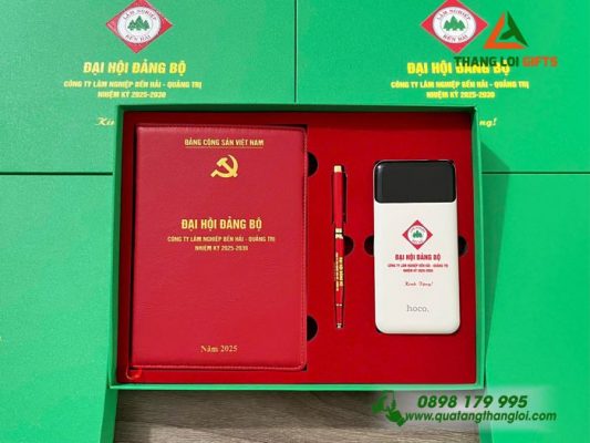 Bộ Qùa Tặng Giftset Cao Cấp Pin Sạc - Sổ Tay - Bút Ký Làm Qùa Tặng Đại Hội Đảng Bộ
