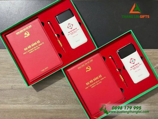 Bộ Qùa Tặng Giftset Cao Cấp Pin Sạc - Sổ Tay - Bút Ký Làm Qùa Tặng Đại Hội Đảng Bộ