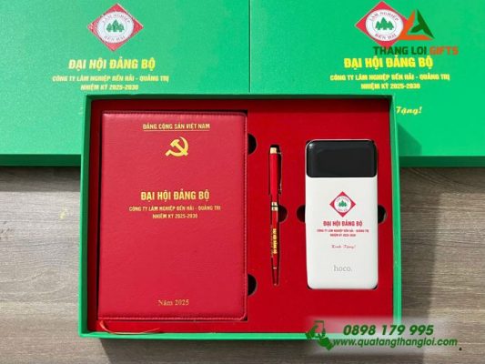 Bộ Qùa Tặng Giftset Cao Cấp Pin Sạc - Sổ Tay - Bút Ký Làm Qùa Tặng Đại Hội Đảng Bộ