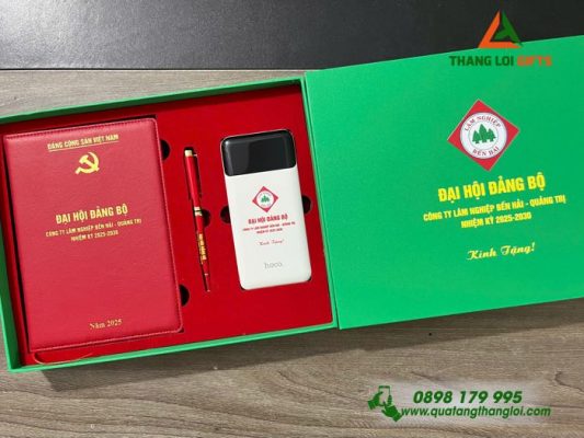 Bộ Qùa Tặng Giftset Cao Cấp Pin Sạc - Sổ Tay - Bút Ký Làm Qùa Tặng Đại Hội Đảng Bộ