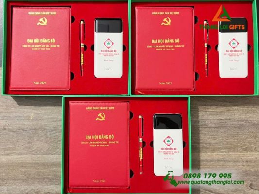 Bộ Qùa Tặng Giftset Cao Cấp Pin Sạc - Sổ Tay - Bút Ký Làm Qùa Tặng Đại Hội Đảng Bộ