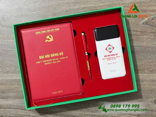 Bộ Qùa Tặng Giftset Cao Cấp Pin Sạc - Sổ Tay - Bút Ký Làm Qùa Tặng Đại Hội Đảng Bộ