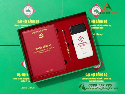 Bộ Qùa Tặng Giftset Cao Cấp Pin Sạc - Sổ Tay - Bút Ký Làm Qùa Tặng Đại Hội Đảng Bộ