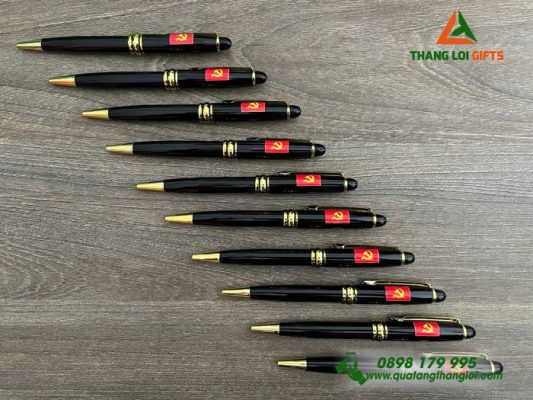 Bút Ký Kim Loại Đầu Xoay Màu Đen In Tên Logo Đại hội Đảng Bộ