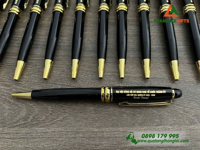 Bút Ký Kim Loại Đầu Xoay Màu Đen In Tên Logo Đại hội Đảng Bộ