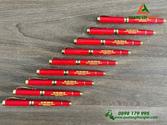 Bút Ký Kim Loại Nắp Đẩy Màu Đỏ Khắc Đại Hội Đảng Bộ Tỉnh Quảng Trị