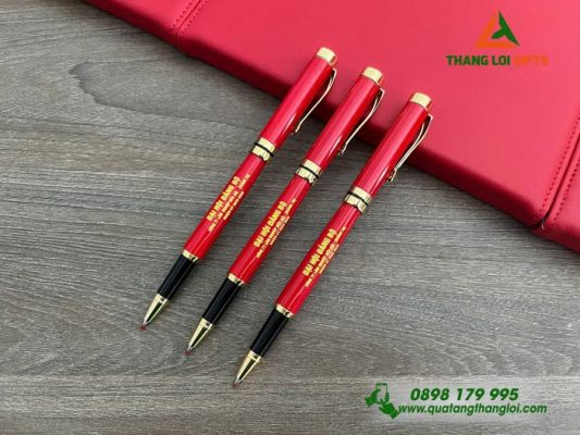 Bút Ký Kim Loại Nắp Đẩy Màu Đỏ Khắc Đại Hội Đảng Bộ Tỉnh Quảng Trị