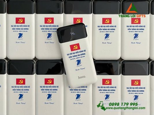 Pin Sạc Dự Phòng HOCO Màu Trắng In Đại Hội Đảng Biểu Đảng Bộ Viễn Thông Hải Dương